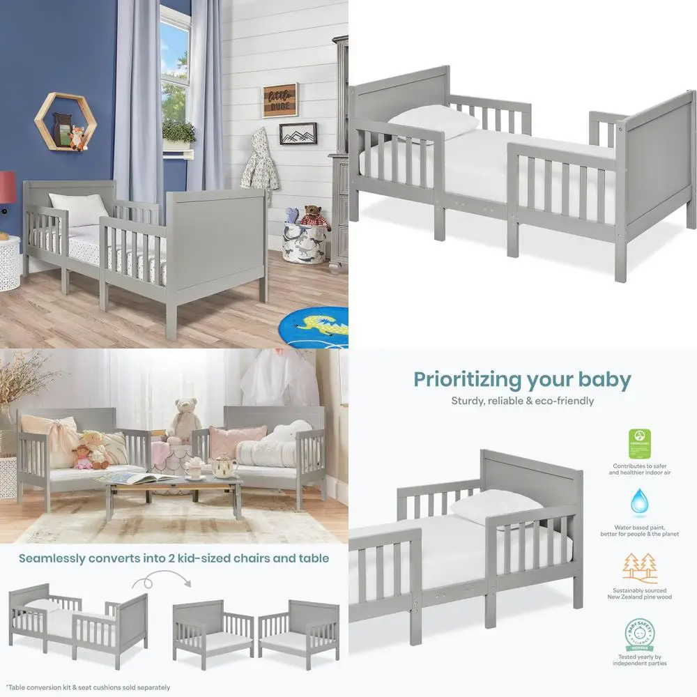 Convertible Toddler Bed with Safety Rails, Low-to-Floor, Greenguard Gold & JPMA Certified, Solid NZ Pinewood, Converts to Furnit