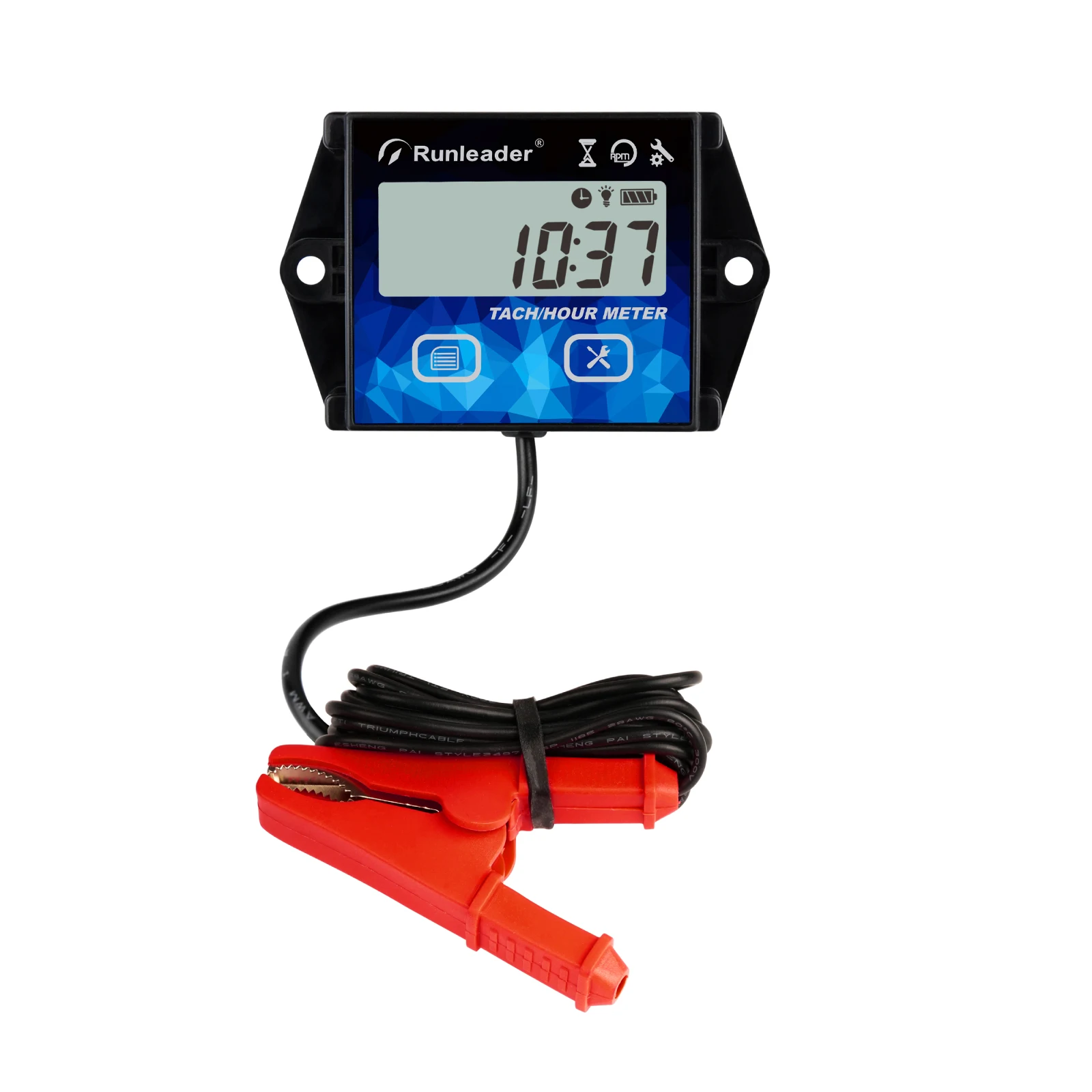 Digital LCD Hours Tachometer Alligator Clip,Maintenance Reminder HM011J Backlight Display,Battery Replaceable for Garden Tractor