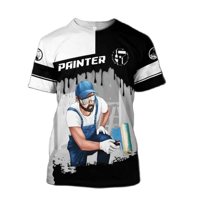 3D Printed Painter Uniform T-Shirt For Men Sport Pattern Tees Summer Fashion Street Short Sleeve Tops Loose Round Neck T Shirts
