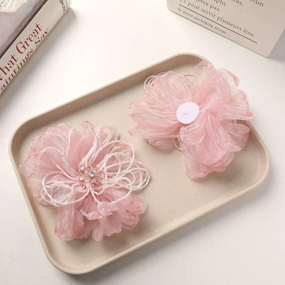 Organza Fabric Flower Patch Crystal Decoration Delicate Design Fabric Flower Corsage Beaded Flower Handmade Flower Applique