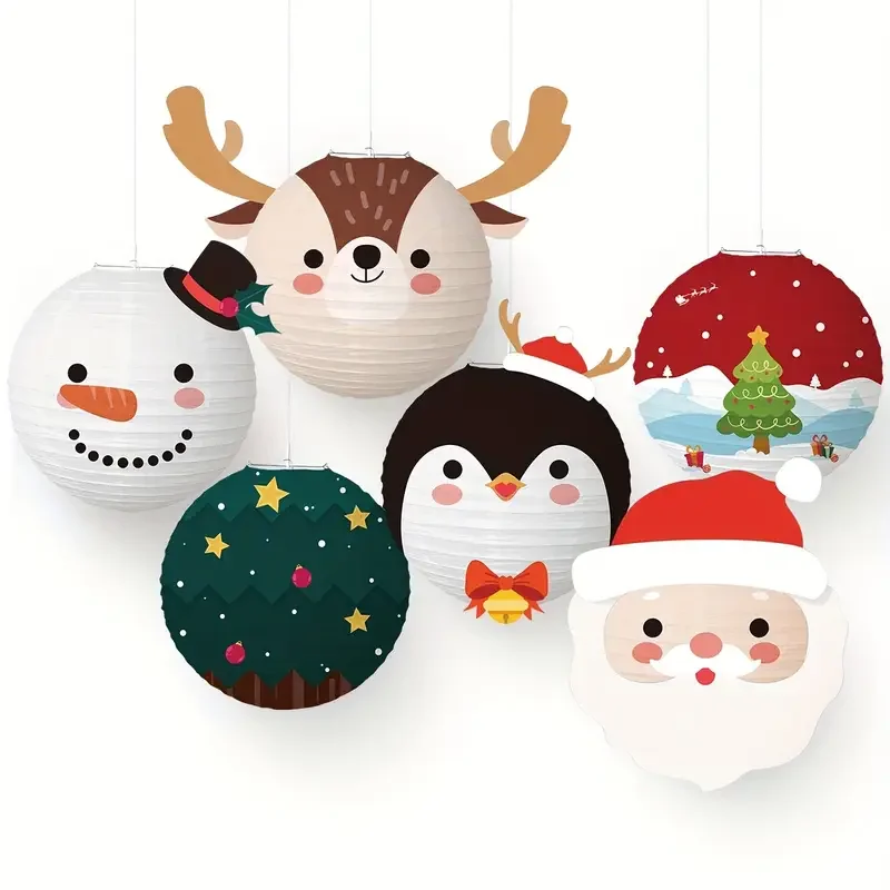 

6Pcs Christmas Paper Lantern Set Cute Snowman Santa Claus Hanging Ornaments Xmas Festival Decoration for Home New Year 2026 Gift