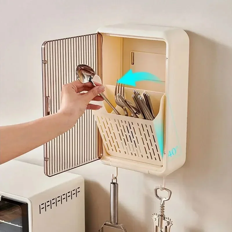 

Customizable Kitchen Wall Mounted Rack Tableware Household Multifunctional Chopstick Organizer Box
