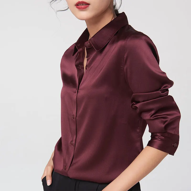 Woman Silk Shirt Long-sleeved Satin Women Blouse 100% Natural Silk New Mulberry Silk Blouse Loose and Versatile Base Shirt Women