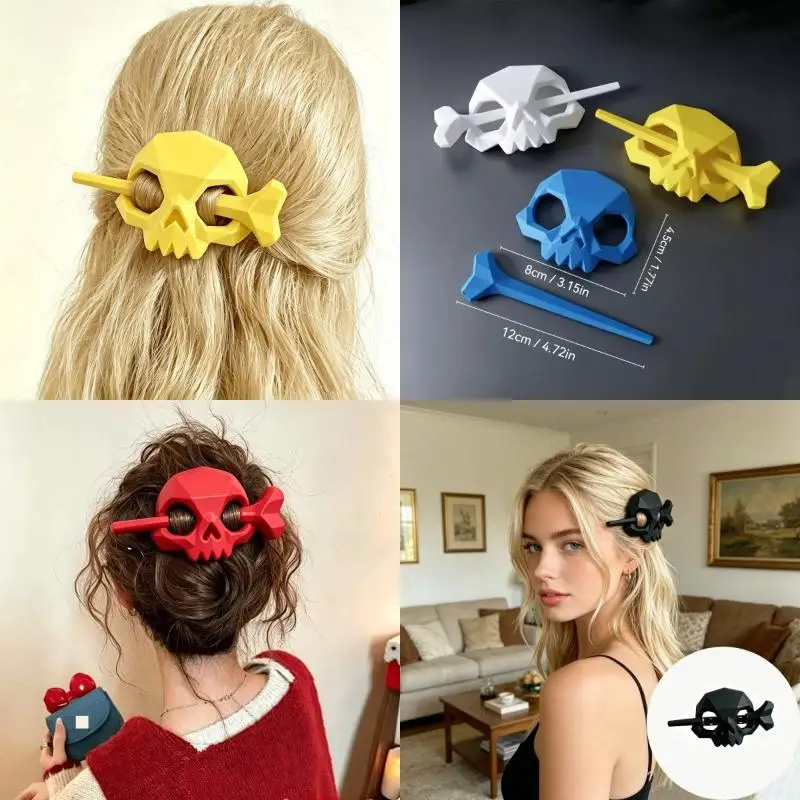 3D-gedruckte Halloween-Punk-Stil Totenkopf-Haarspangen für Frauen, Hohle Geister-Totenkopf-Haarklammer, Langlebige Skelett-Haarnadel für Halloween-Party – Detail 2