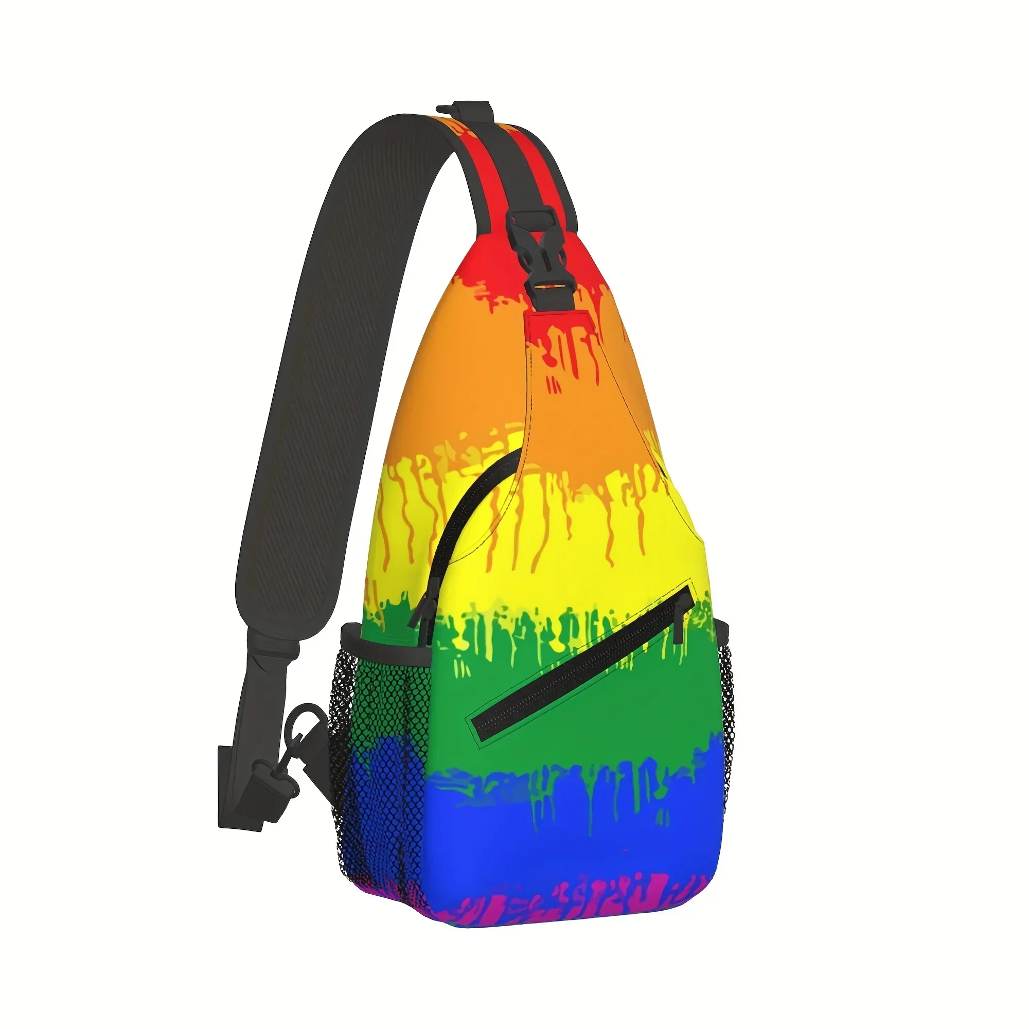 Custom LGBTQ+ Pride Rainbow Flag Chest Bag - Convertible Crossbody Sling Bag With Adjustable Strap & Zipper Closure