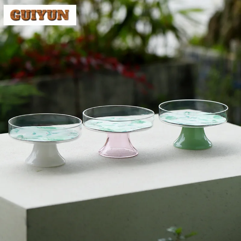 

High Borosilicate Heat-resistant Glass High Foot Pot Bearing Holder Fruit Plate Dry Bubble Table Tea Tray Coasters Teaset Gift