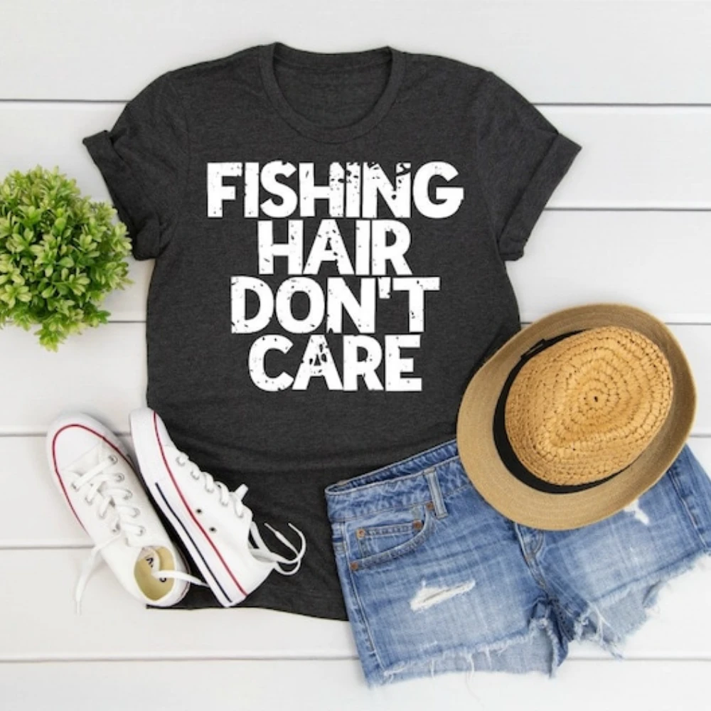 

Fishing Hair Don't Care Shirt Girls That Fish Fishing Life Lake Like River Like Lake Junkie Breathable Camisetas Nostalgia