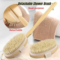 1PC Detachable Long Handle Bath Brush Natural Bristles Wooden Shower Brush Exfoliating Body Scrubber Back Massager Bathing Tools