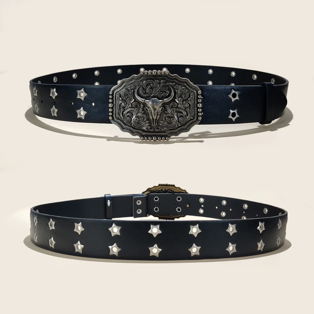 مصمم Harajuku حزام جلد عريض الثور الحصان مشبك مزدوج جروميت حفرة حزام الإناث الذكور حزام الخصر أحزمة للنساء الرجال الجينز #2