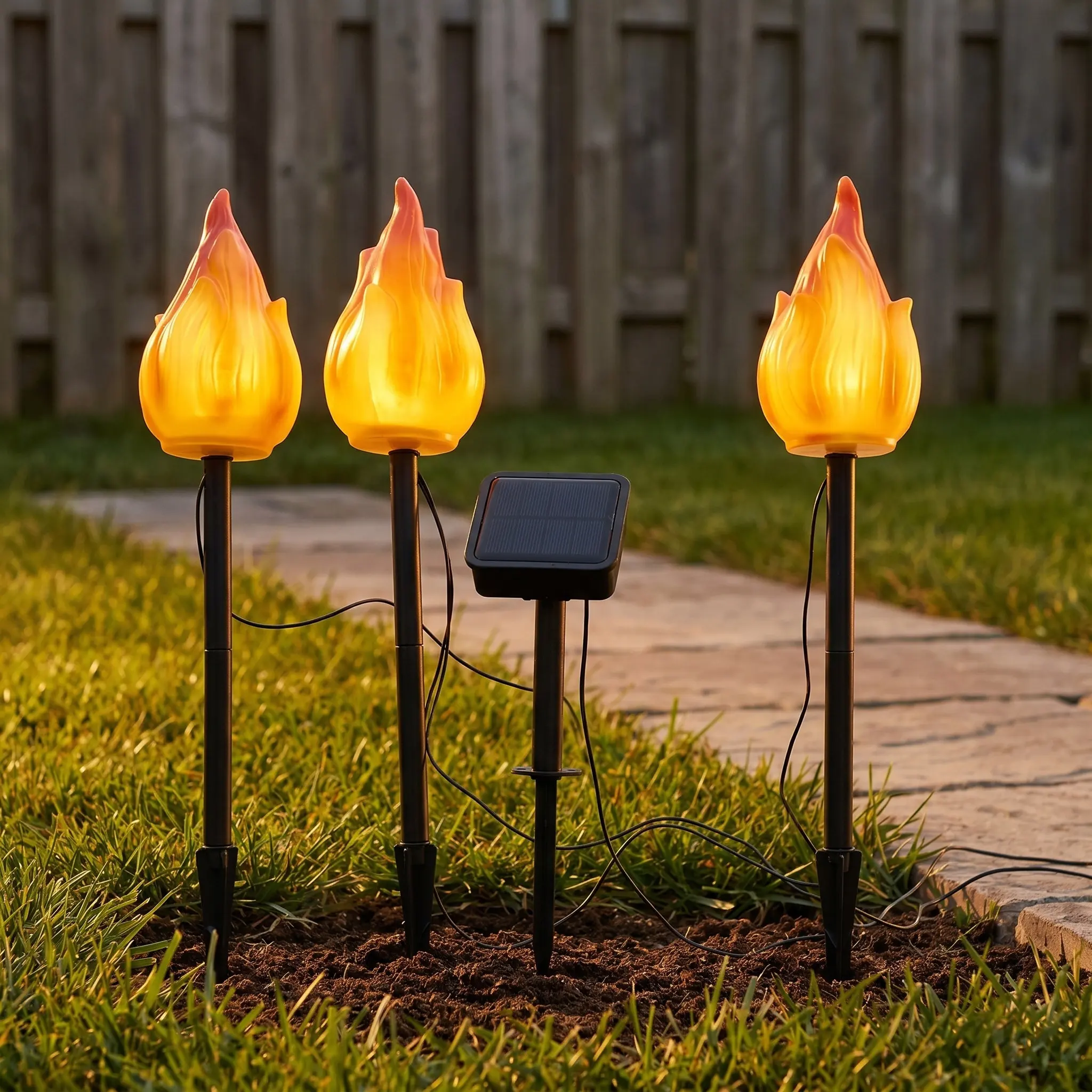 โคมไฟพลังงานแสงอาทิตย์แบบคบเพล - Outdoor Yard Power Stake บทวิจารณ์และราคา