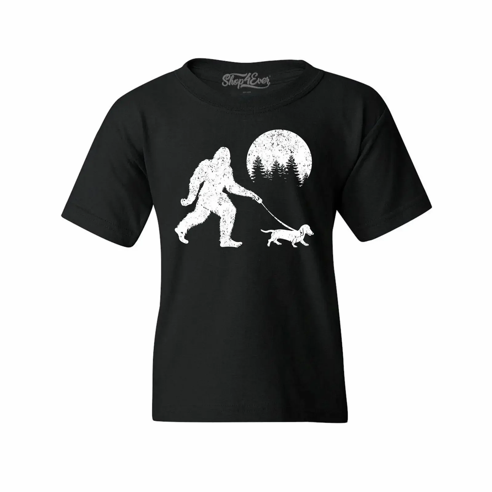 Bigfoot Walking Wiener Dog Youth's T Shirt Funny Sasquatch Dachshund vintage Washed Soft Stretched fashion homme Unisex