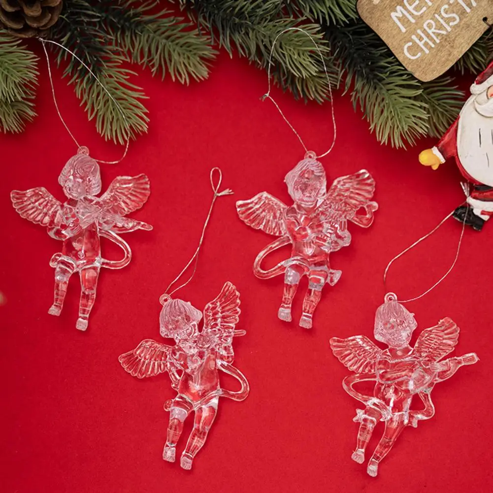 Lovely Angel Decoration for Windows Elegant Acrylic Angel Ornaments for Christmas Decor Set of 4 Crystal-like Flying for Trees