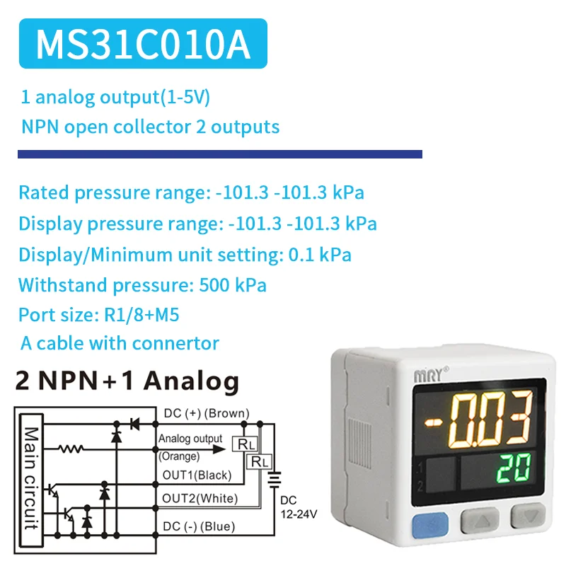 Pressostato con display digitale MS31 NPN PNP Tensione 1-5V Corrente 4-20mA Manometro elettronico pressione vuoto Uscita analogica