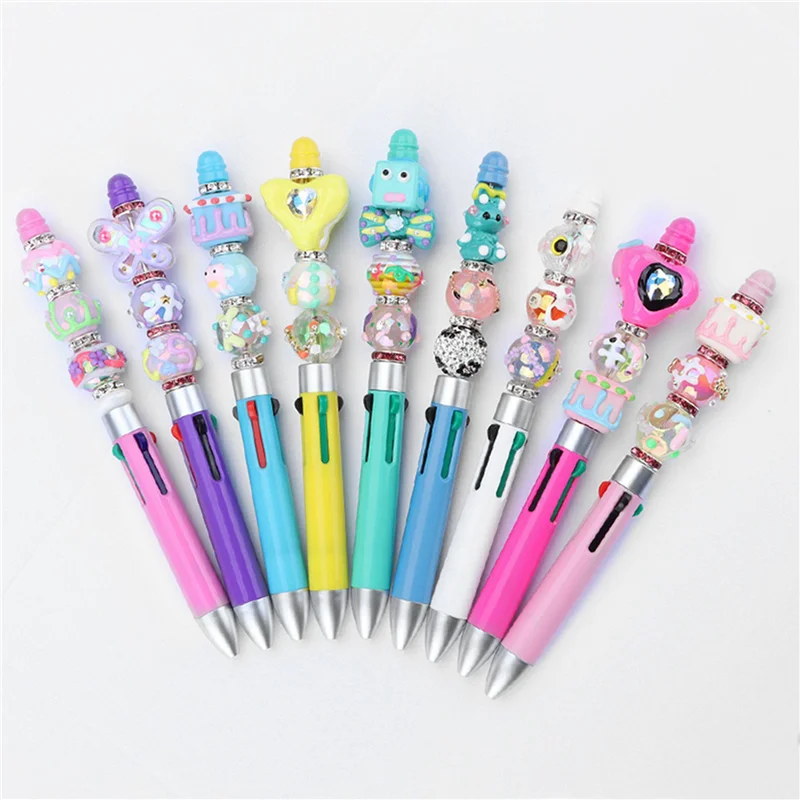 20Pcs DIY Business Four Color Refill Beaded Pen Cute Beadable Ballpoint Pens Puzzle Multi Color Jewelry Beaded Ball Pen