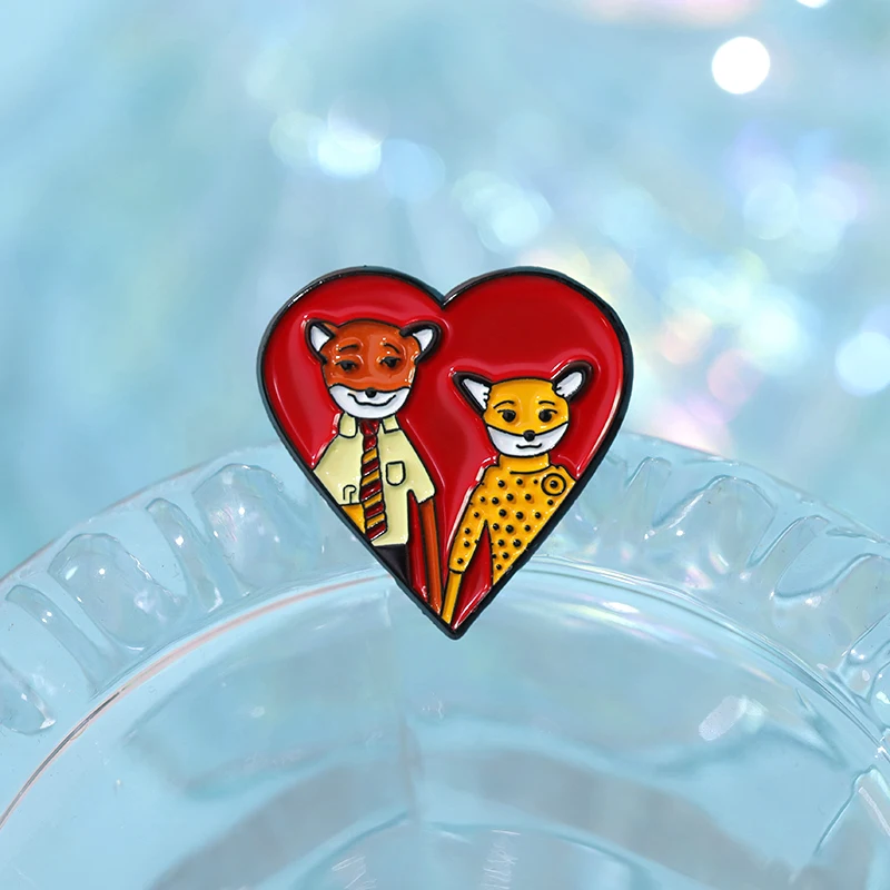 The Fantastic Mr Fox Enamel Pins Comedy Animated Film Couple Love Heart Lapel Badge Clothes Backpack Brooches Accessories Gift