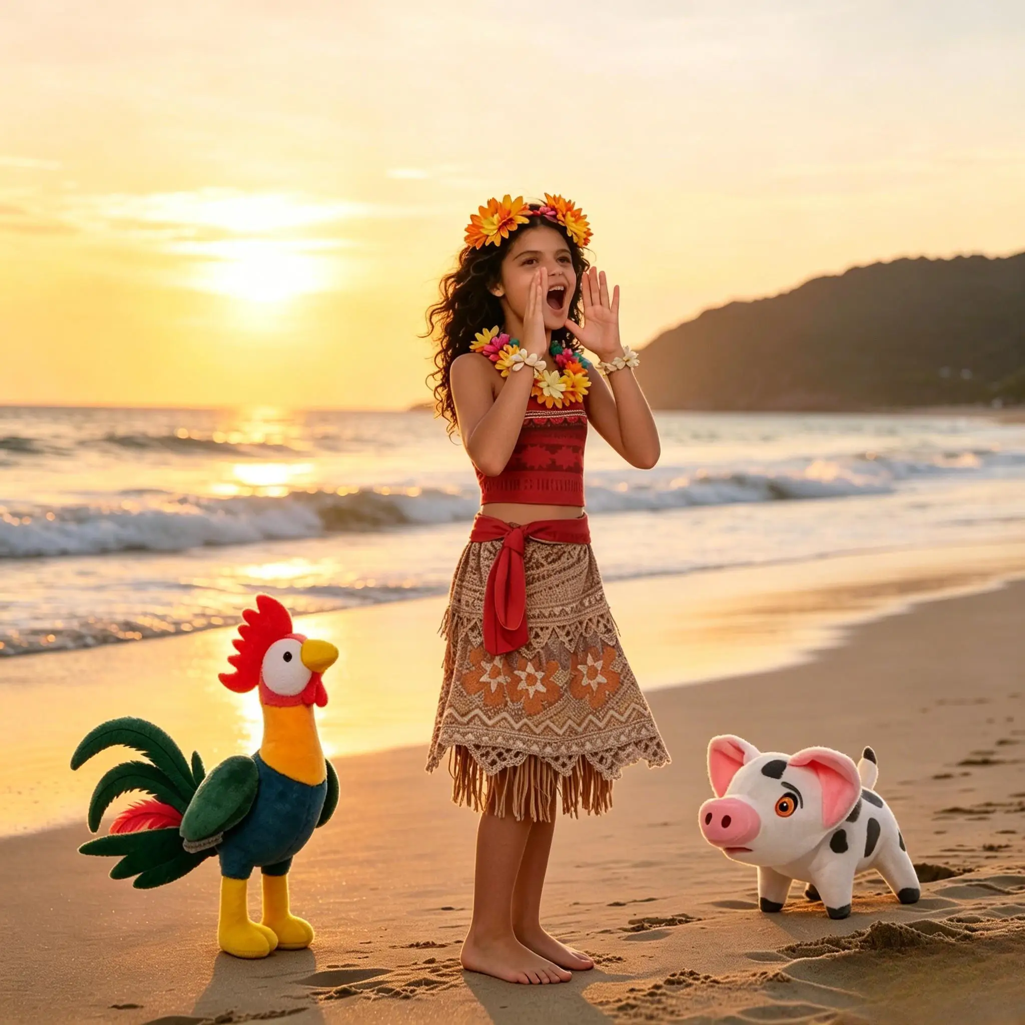 Girls Moana Princess Dress Cosplay Costume with Necklace Wig Set Summer Beach Birthday Party Outfit Kids Carnival 2-8Y Vestido
