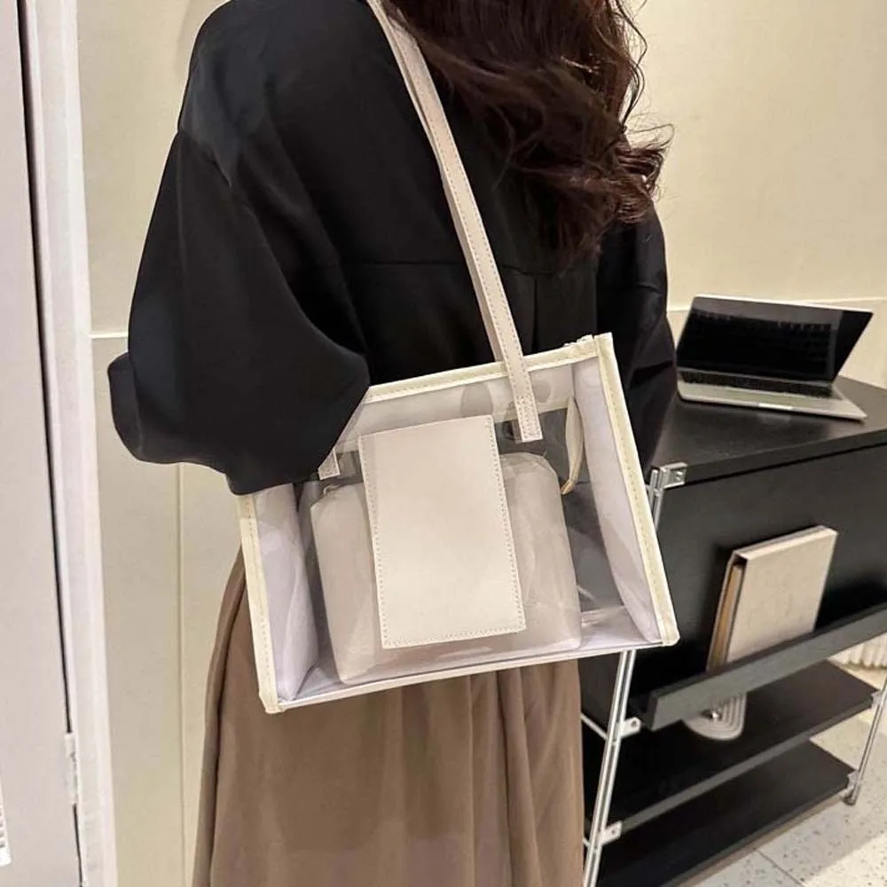 2 قطعة/المجموعة أنيقة شفافة حقيبة جيلي بو الجلود سعة كبيرة واضح بولي كلوريد الفينيل حقيبة كتف كيس التخزين لون الحلوى حقيبة يد المرأة
