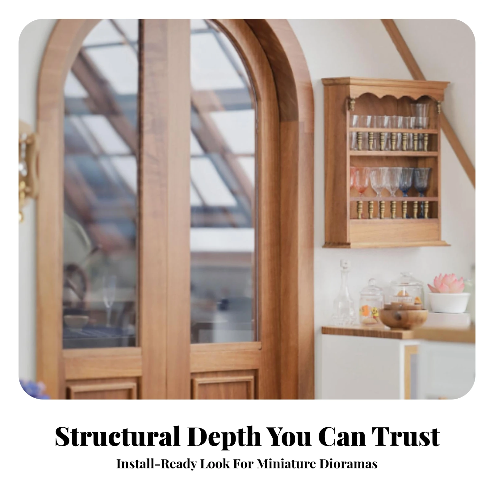 Miniature Wall Shelf Elegant Dollhouse Wall Cabinet Miniature Cabinet with Railing Functional Furniture Long-Lasting