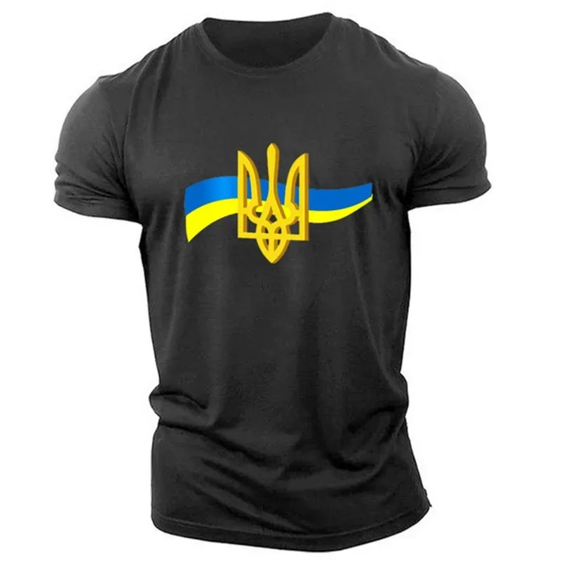 UKRAINE Men\'s T-Shirt Summer Short Sleeve Ukraine National Emblem Flag 3D Print Fashion Round Neck Pullover Shirt Men\'s Clothing