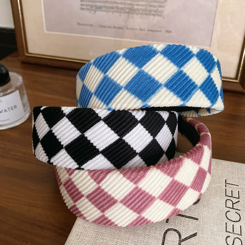 

Korean Wide Corduroy Headband – Plaid & Solid Color Velvet-Lined Hair Band for Women Volumizing Design for High Crown Hairstyles