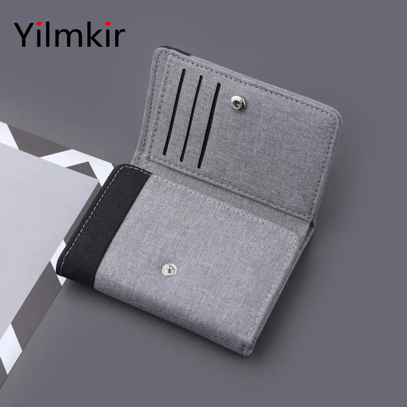 Simple Canvas Men's Tri Fold Wallet Large Capacity Casual Convenient Multi Card Purses Short Document Card Bag Fashion Card Case image 2