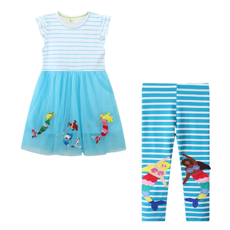 Jumping Meters 2 Pcs Dresses + Leggings Children's Clothing Sets For Summer Girls Suit Kids Outfits Sets Baby Clothes Mermaid