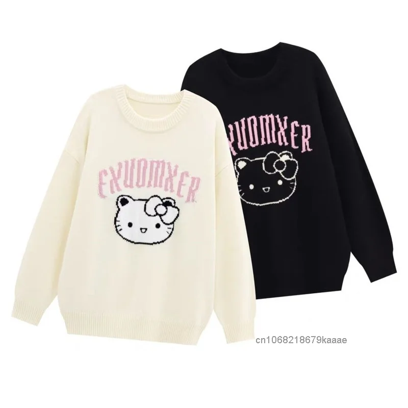 Sanrio Hello Kitty Spring Autumn New Cartoon Sweater Female Academy Style Versatile Loose Clothes Cute Sweet Y2k Girl Trendy Top