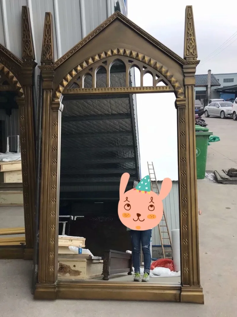 Furniture European neoclassical solid wood retro dressing mirror wedding shop studio engraved full-body mirror fitting mirror