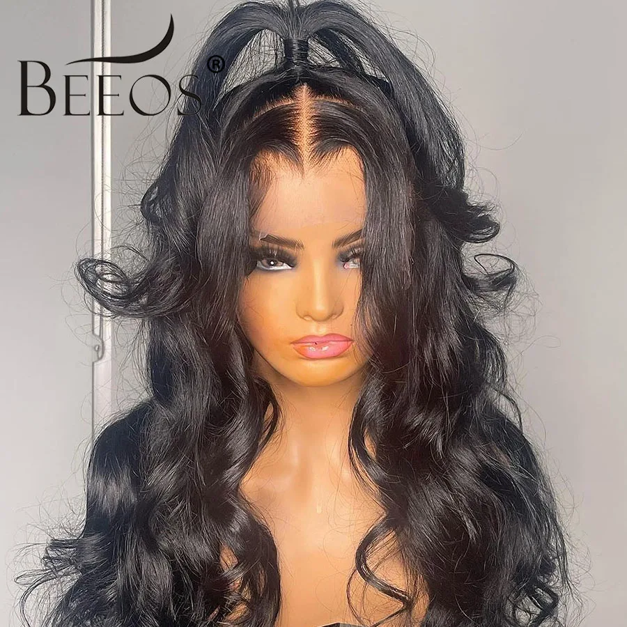 BEEOS 34in 13x6 parrucca piena frontale in pizzo HD 250% Pre pizzicato Skinlike HD Body Wave 5x5 HD parrucche di chiusura per le donne vergini sbiancate