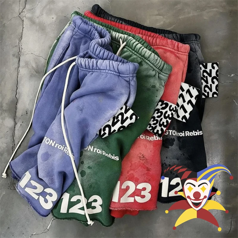 Vintage Washed Damaged RRR123 Tie-dyed Shorts Men Women Drawstring High Quality Breeches Inside Tag