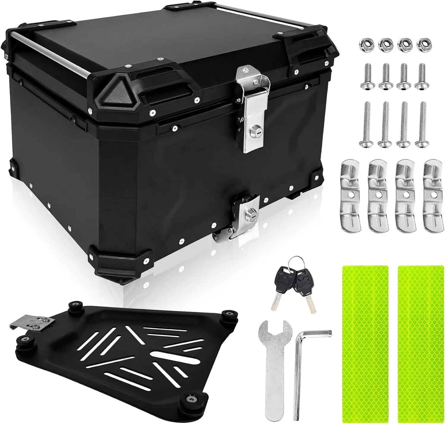 Motorcycle Top Case 55L Aluminum Alloy Waterproof Detachable Motorbike Tail Box Leather Lining Security Lock Helmet Luggage