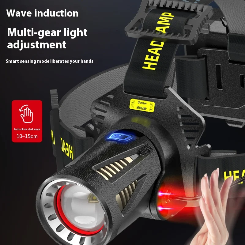 Rechargeable USB High Power LED Flashlight - Sensor Headlamp Long Range Tactical Head Torch for Fishing Camping