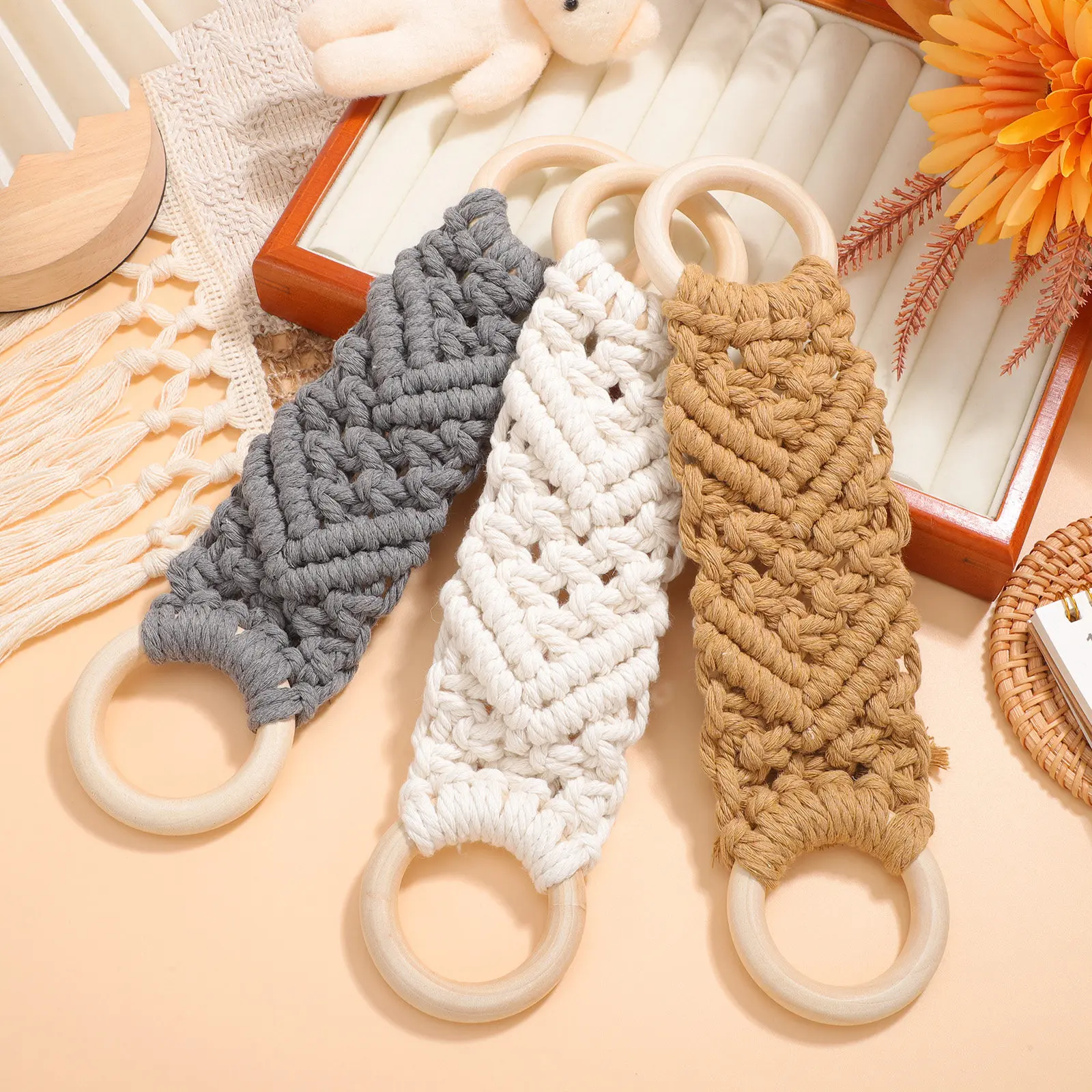 3Pcs Handmade Crochet Towel Holder Rings Boho Nordic Style Kitchen Bathroom Dish Towel Holder Loop Set Hanging Loops