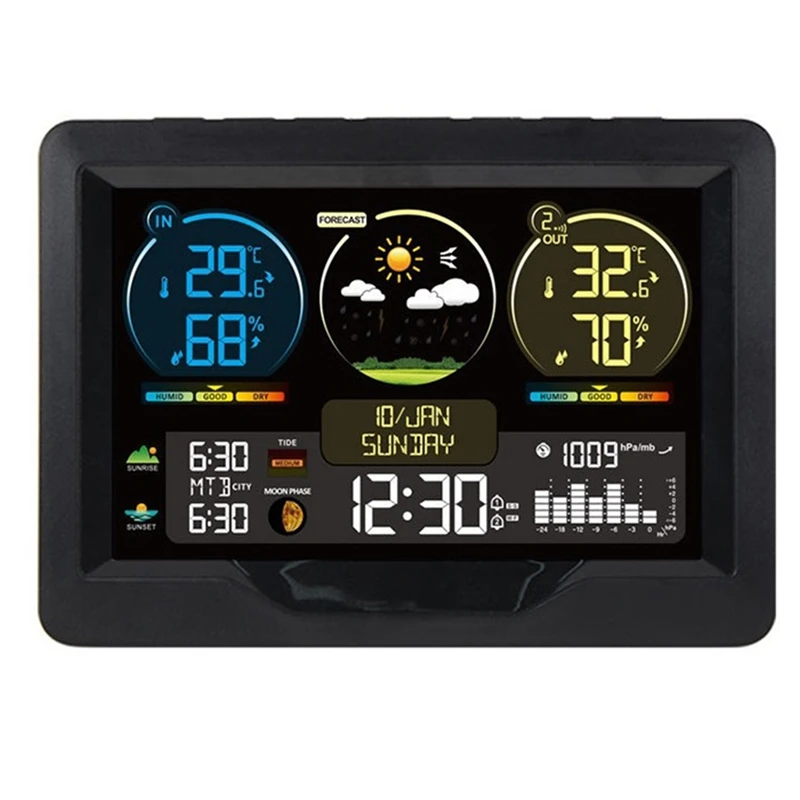 Weather Station Digital Alarm Clock With Color Screen Indoor And Outdoor Temperature Humidity Meter Desk Clocks