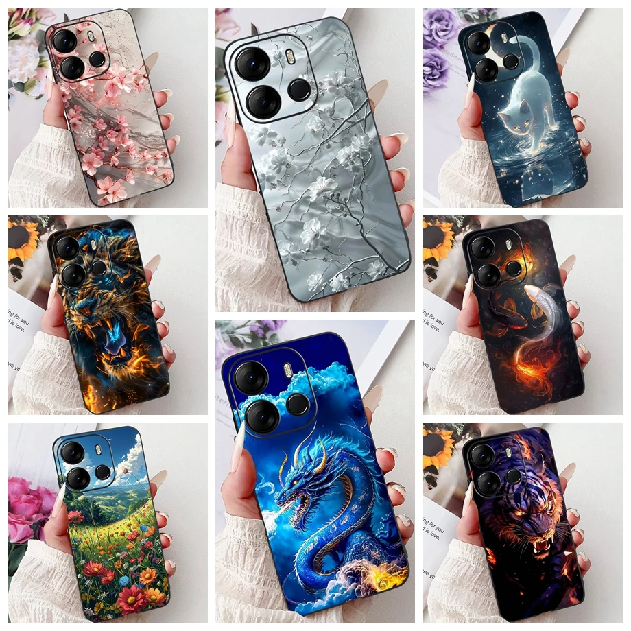 حافظة لهاتف Tecno Pop 7 Pro pop7 BF6 BF7 / Spark GO 2023 حافظة ناعمة غير لامعة من السيليكون Funda Bowknot مصد حيوانات كرتونية فاخرة على شكل زهرة