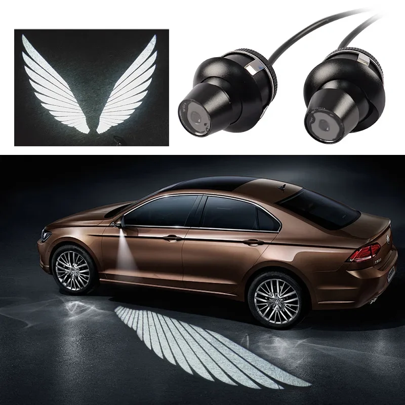2Pcs Car Angel Wings Light Carpet Projection Welcome Lamp Rearview Mirror Exterior LED Decoration Lights Universal Parts