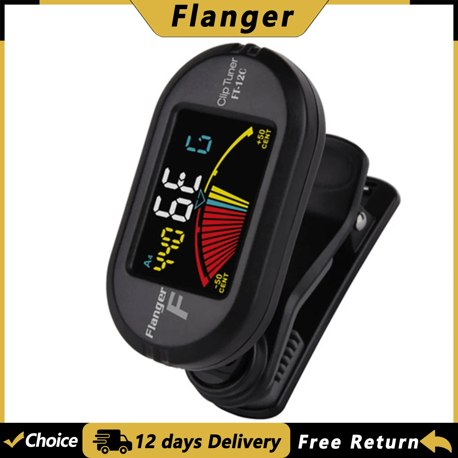 Accordeur de guitare à clipser Flanger FT-12C, 12 accords à tempérament égal, écran couleur, accessoires pour guitare, basse, ukulélé, violon