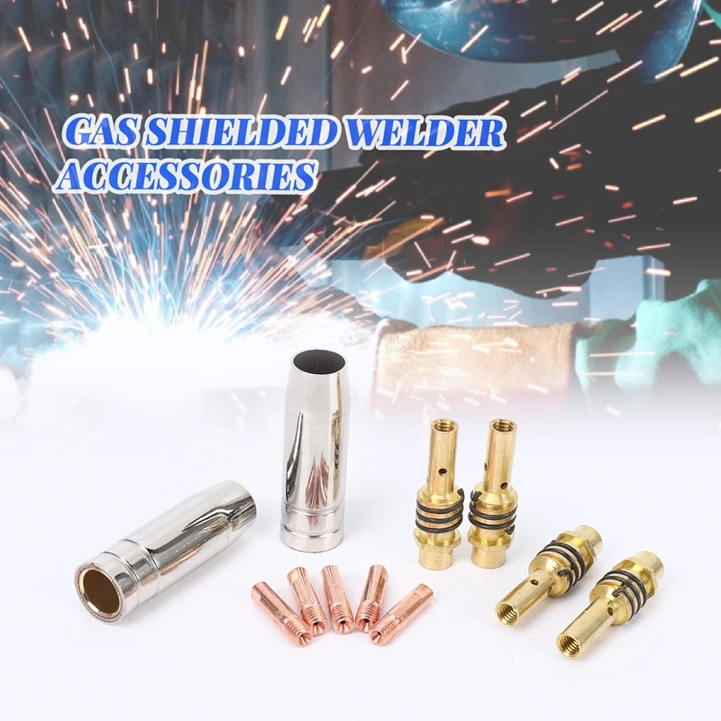 11Pcs/Set Mig Welding Nozzle Welder Torch Nozzles Gold Tip Holder Contact Tips 0.040 Inch Gas Diffuser Set For Torches