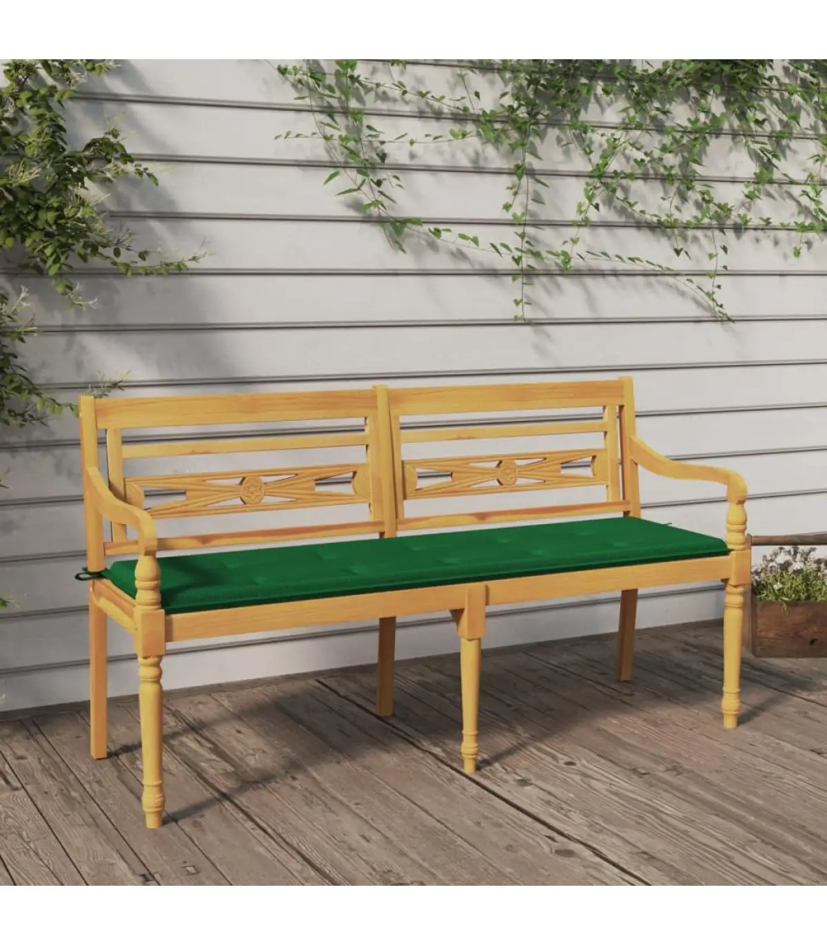 Garden benches Batavia with green cushion solid teak wood 150 cm