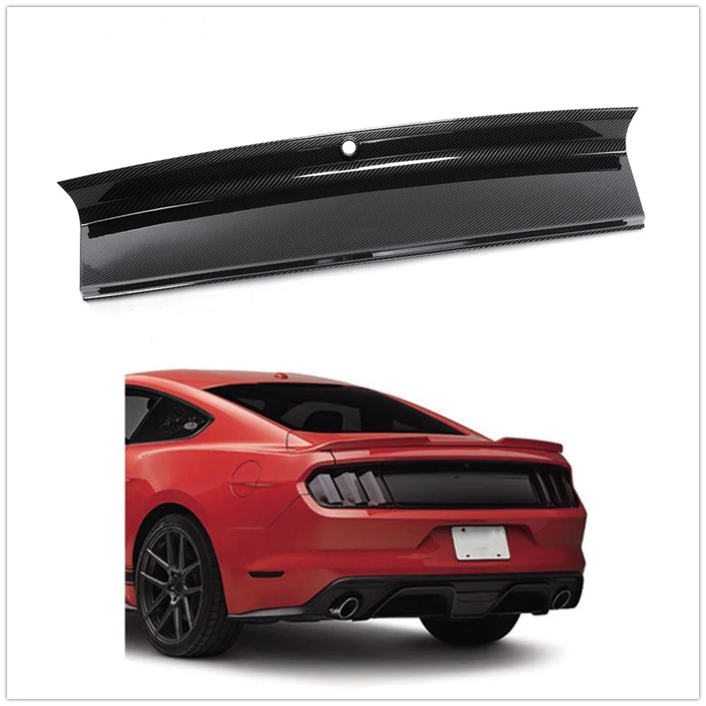 For Ford Mustang 2015 2016 2017 2018 2019-2023 Trunk Lid Board Decklid Rear Bumper Guard Cover Plate ABS Carbon Fiber Look Panel