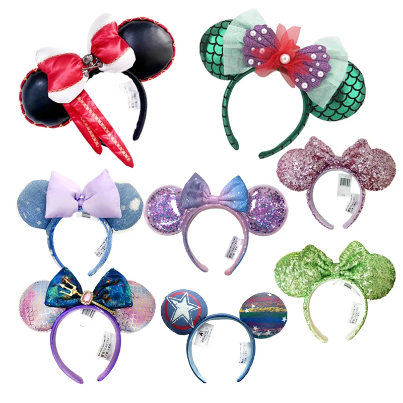 

2025 Disney Mickey Mouse Ear Headband Little Mermaid Princess Headwrap Adult/Kid Plush Cosplay Hair Accessory