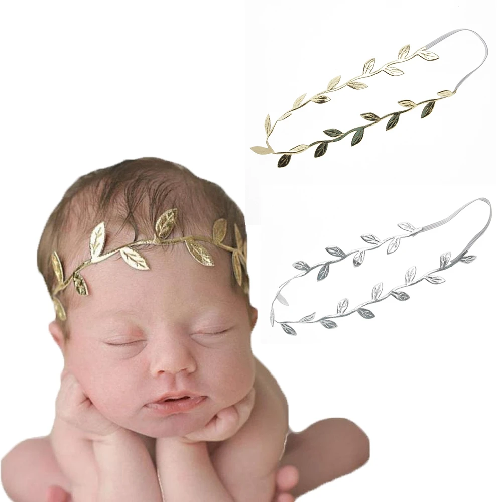 2pcs/lot Gold Silver Leaf Baby Headbands Infant Kids Girls Leaves Hairband Cute Photography Props Hair Accessories