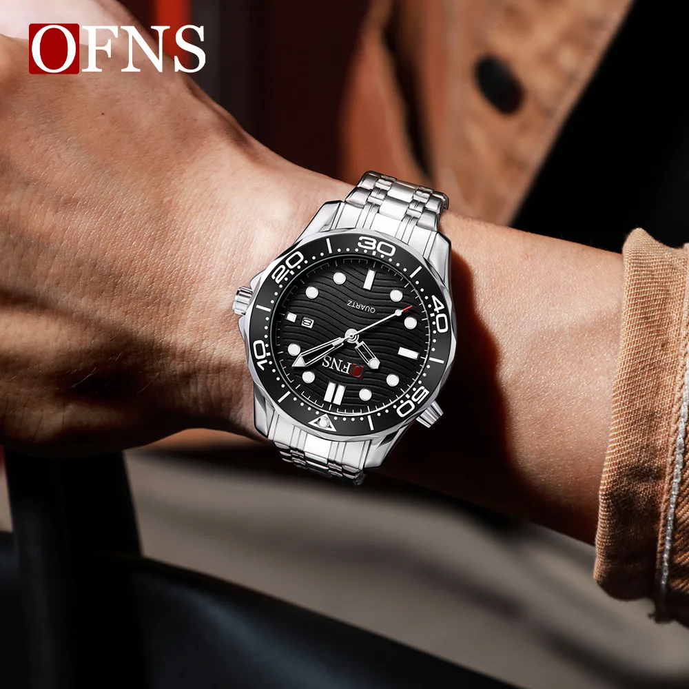 OFNS 7102 Business Men's Quartz Watch Rotating bezel Waterproof Luminous Calendar Fashion Luxury Men's Quartz Watch