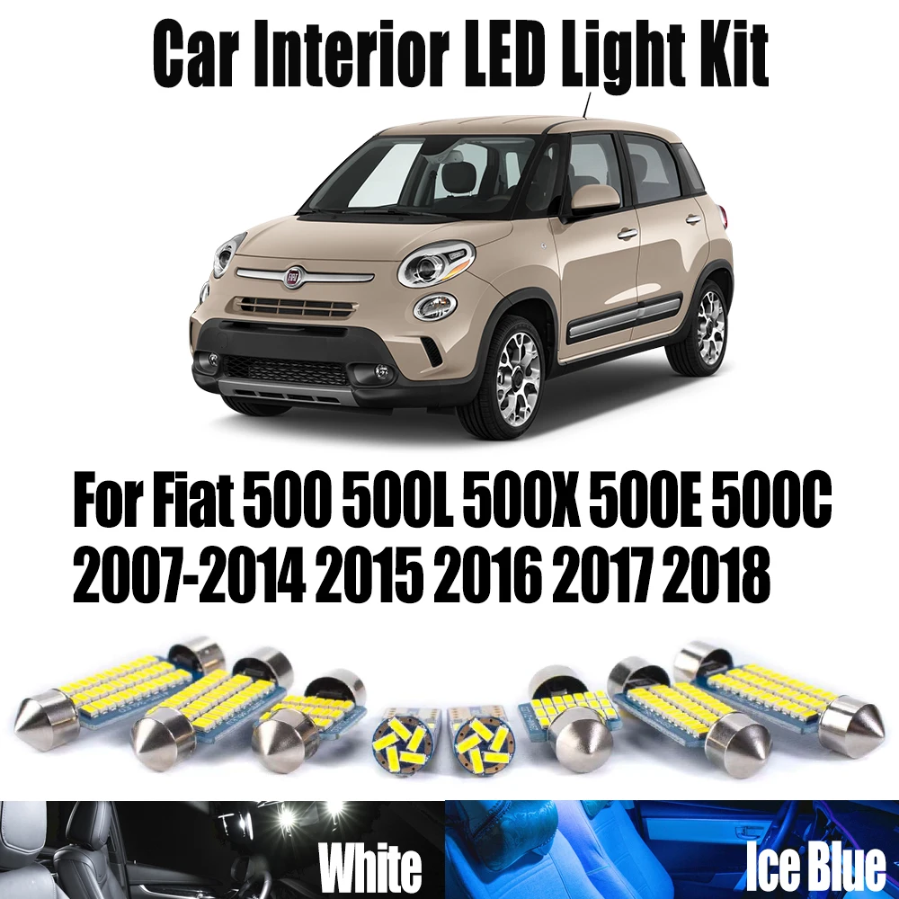 

Canbus для Fiat 500 500L 500X 500E 500C 2007-2018 автомобильное освещение, светодиодное внутреннее освещение для чтения карт, купольный светильник багажника, комплект автомобильных аксессуаров