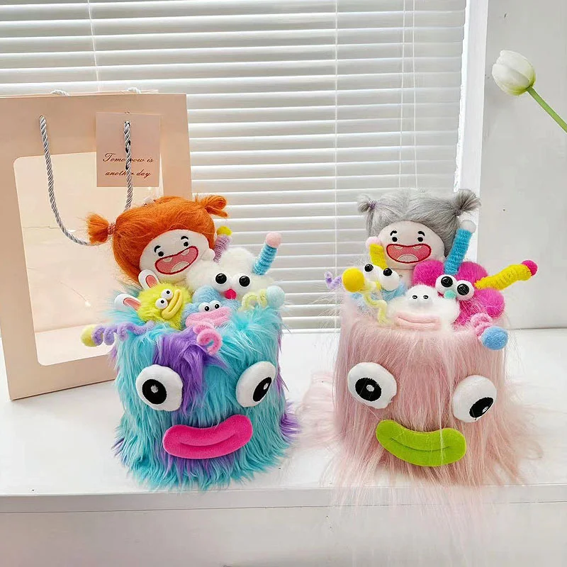 Korean Funny Fluffy Plush Monster Flowers For Kawaii Action Figure Winter Warm Give Girl Friend Gift