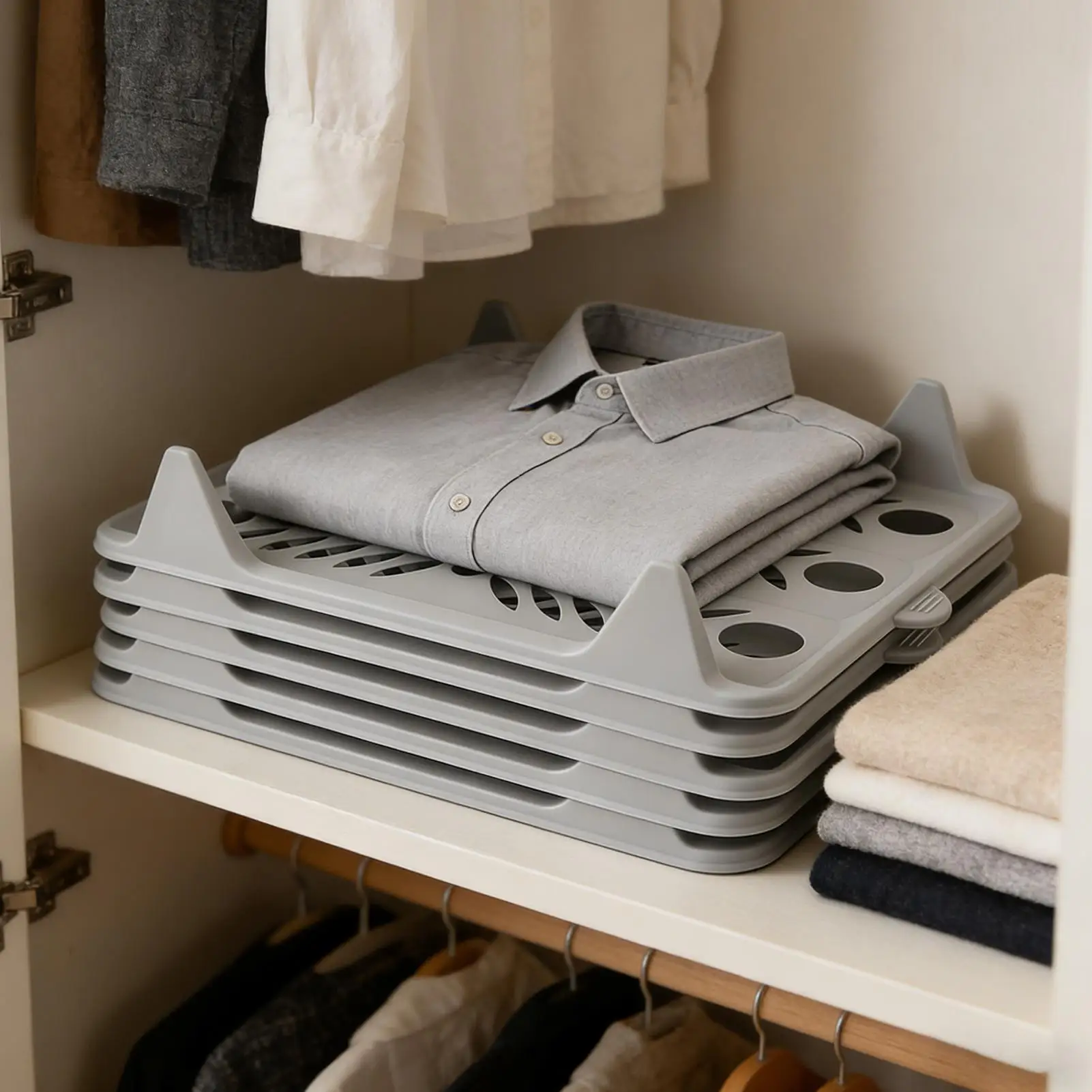 Stackable Shirt Organizer 5 pieces Interlocking Clothes Storage Interlocking Sweater Dividers for Indoor Home Bedroom Wardrobe