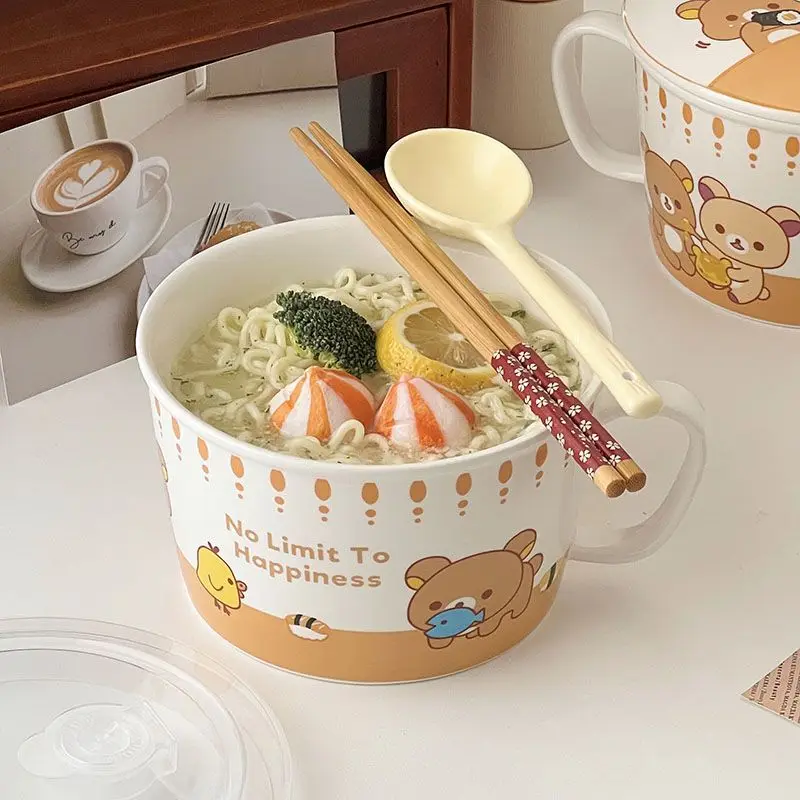 Kawaii Rilakkuma الكرتون لطيف الكرتون وعاء سيراميك المعكرونة الفورية لطيف طالب عنبر المعكرونة السلطانية الفتاة الهدايا اللعب #2