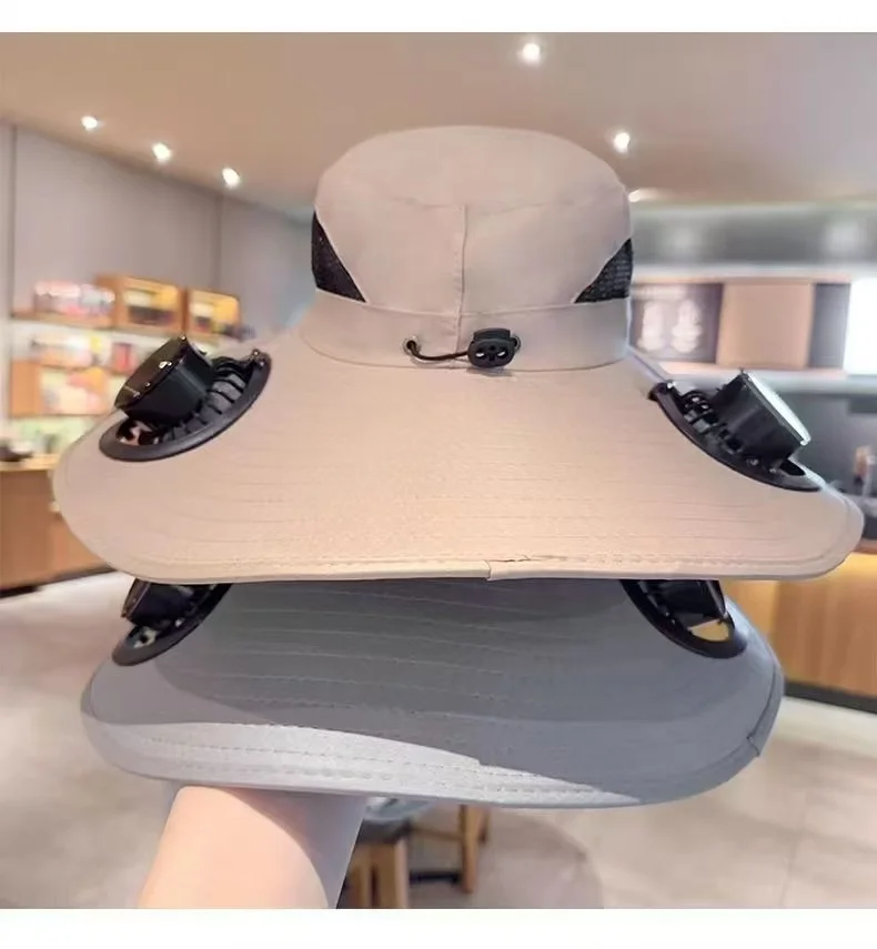 

UV Protection Sun Hat with Solar Fan Adjustable Camouflage Wide Brim Sun Cap Dual Cooling Fan Breathable Mesh