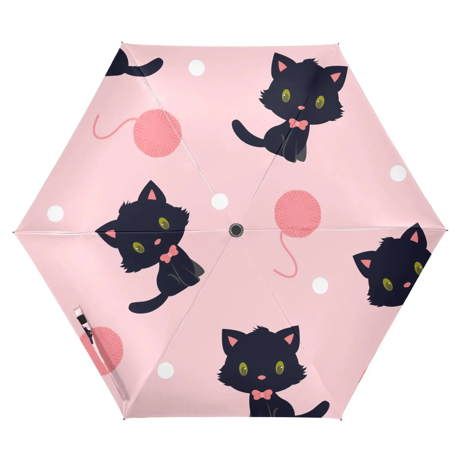 Pink Three Folding Umbrella Rain Women Cute cat print Sun Protection Anti-UV Fully Automatic Umbrella Parasol Sunshade 6 Ribs