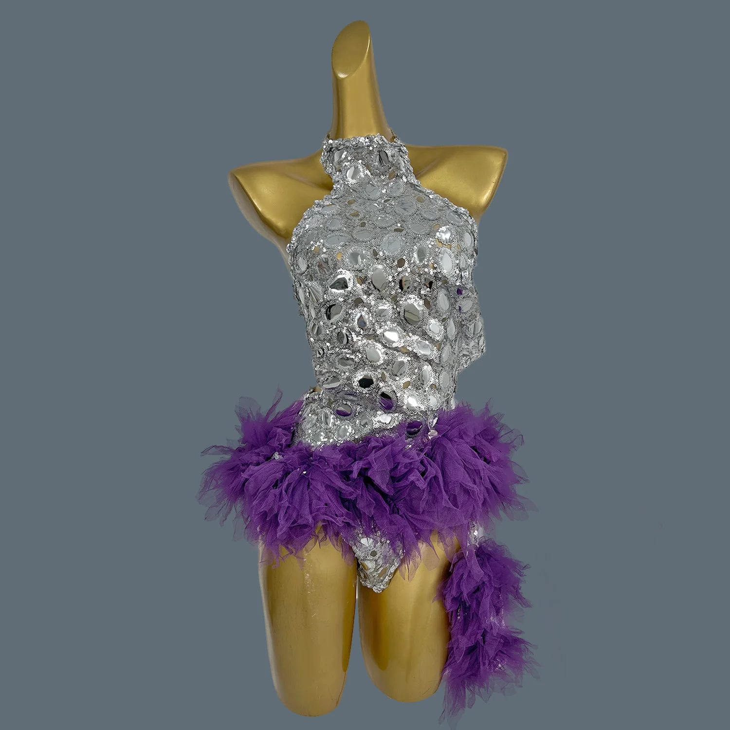 

Sparkly Purple Sequins Leotard Bling Sexy Dance Fringes Bodysuit Costume Birthday Outfit Singer Stage Wear Yuanjing